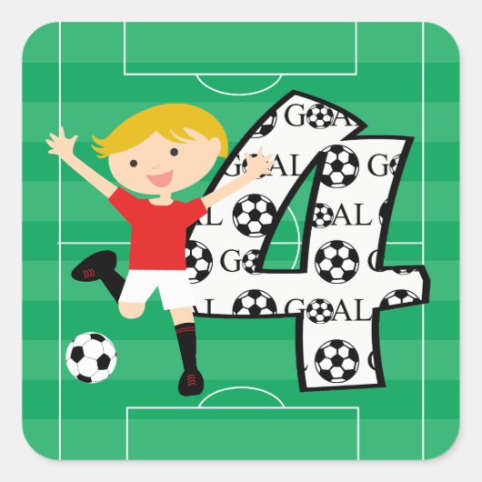 第4回サッカー赤と白ゴールシール スクエアシール (正面)