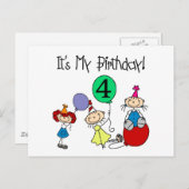 第4回スティックキッズパーティー誕生日Tシャツとギフト インビテーションポストカード (正面/裏面)