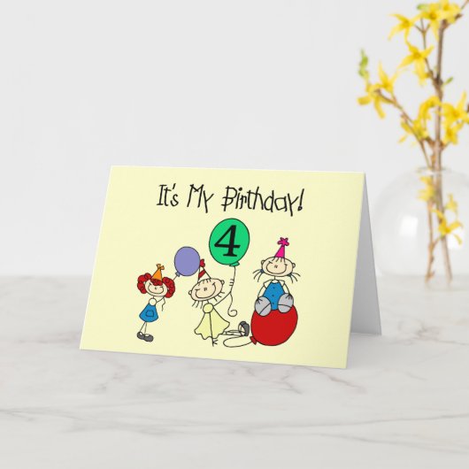 第4回スティックキッズパーティー誕生日Tシャツとギフト カード (黄色い花)