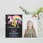 第4回ユニコーン誕生日招待状ブラック（写真付） 招待状 (スタンド正面)