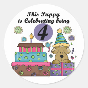 第4回誕生日パピーTシャツとギフト ラウンドシール