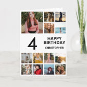 第4回誕生日フォトコラージュ13枚の写真（白黒） カード (正面)