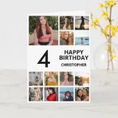 第4回誕生日フォトコラージュ13枚の写真(白黒) カード (黄色い花)