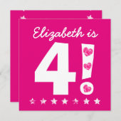 第4回誕生日名前をカスタムするピンク、女の子A05用 招待状 (正面/裏面)