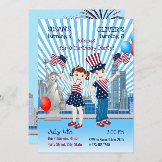 第4回7月誕生日ガールアンドボーイパーティの招待状 招待状 (正面/裏面)