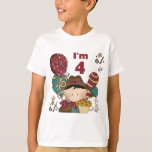 第4回Birthday Cowboy Tシャツ&ギフト Tシャツ<br><div class="desc">誕生日カウボーイ4th誕生日Tシャツ、ボディスーツ、誕生日ボタン、トートバッグ、磁石など小さなカウボーイの4th誕生日のために。カップケーキとカラフルバルーンの小さなカウボーイを備えている！</div>