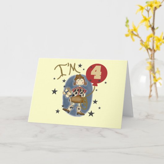 第4女性のカーボーイ誕生日Tシャツとギフト カード (黄色い花)