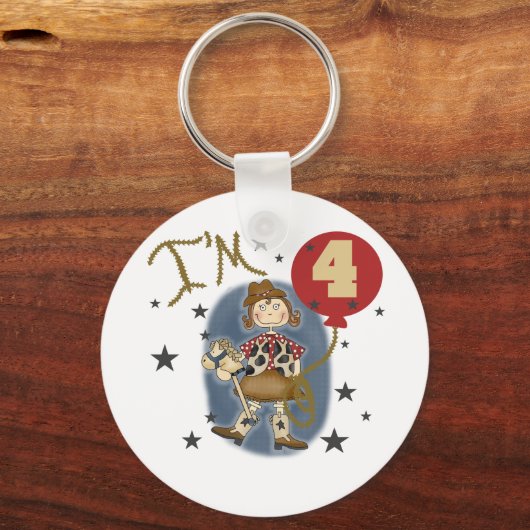 第4女性のカーボーイ誕生日Tシャツとギフト キーホルダー (正面)
