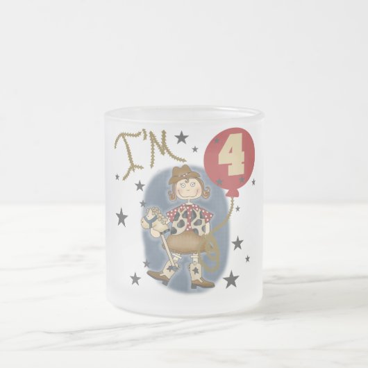 第4女性のカーボーイ誕生日Tシャツとギフト フロストグラスマグカップ (中央)