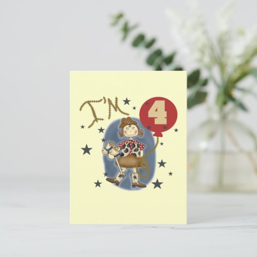 第4女性のカーボーイ誕生日Tシャツとギフト ポストカード (スタンド正面)