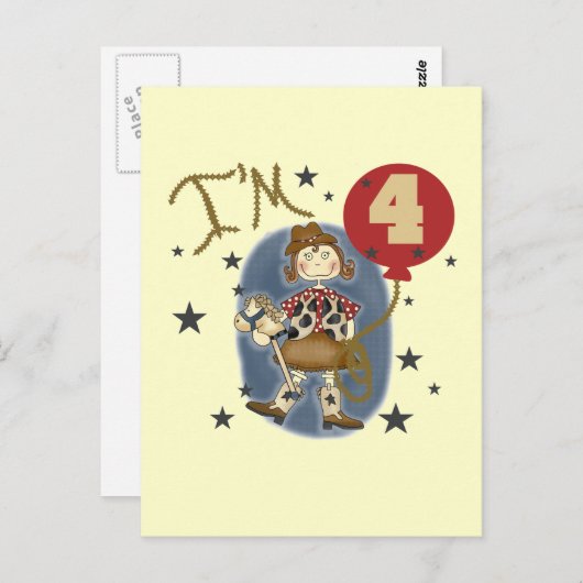 第4女性のカーボーイ誕生日Tシャツとギフト ポストカード (正面/裏面)