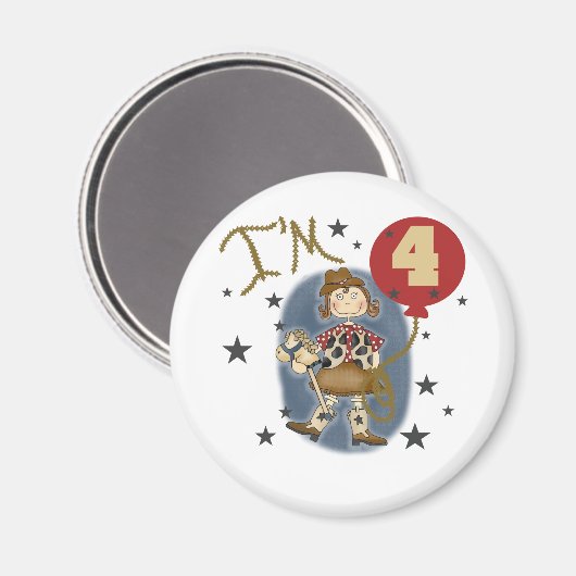 第4女性のカーボーイ誕生日Tシャツとギフト マグネット (正面/裏面)