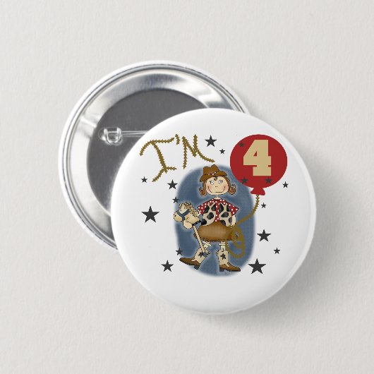 第4女性のカーボーイ誕生日Tシャツとギフト 缶バッジ (正面&裏面)