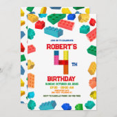 第4建物ブロック誕生日、建物レンガ 招待状 (正面/裏面)