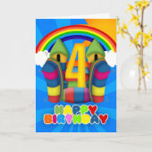 第4弾力がある城および虹が付いているバースデー・カード カード (黄色い花)