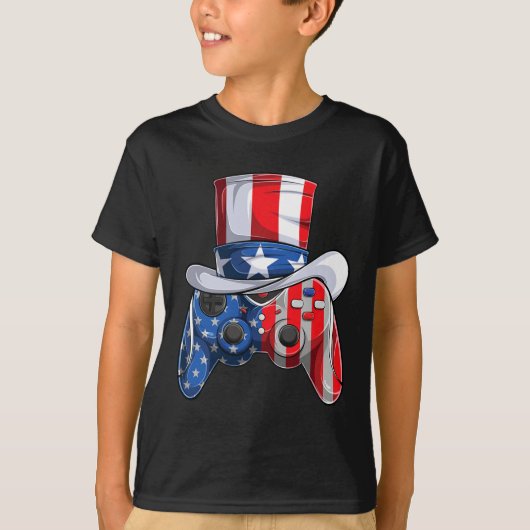 第4戦7月コントローラ米国国旗のキッズボーイ Tシャツ (正面)