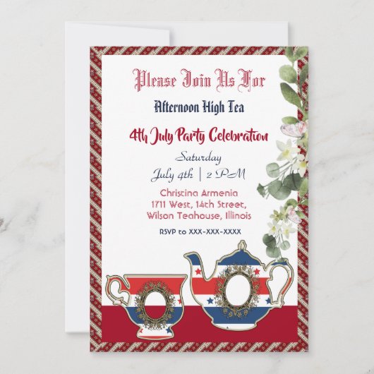 第4日7月ヴィンテージティーポットアフタヌーンハイティーパーティー 招待状 (正面)