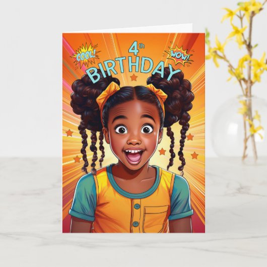 第4期アフリカ系アメリカ人ガールアートポップ・アートのスタイル カード (黄色い花)