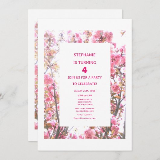 第4期ピンクさくらんぼフローラ4カスタム歳 招待状 (正面/裏面)