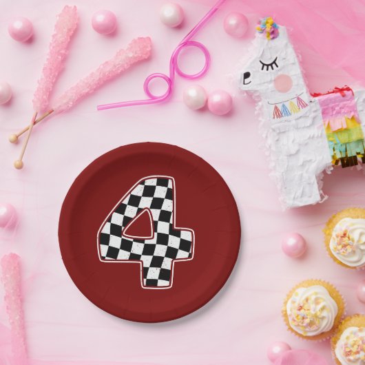 第4期市松模様に生誕生日第4カーレース国旗 ペーパープレート (パーティー)