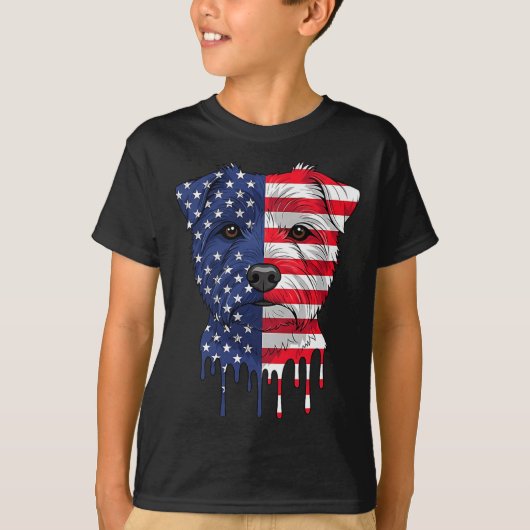 第4独立記念日のノーフォークテリアアメリカ国旗 Tシャツ (正面)