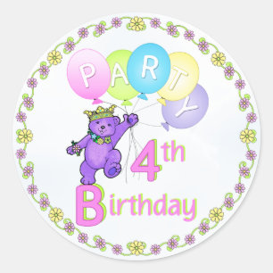 第4誕生日くまのプリンセスの気球 ラウンドシール