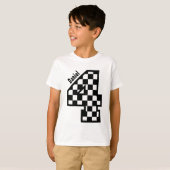 第4誕生日のチェック模様の4年の白黒 Tシャツ (正面フル)