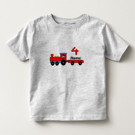 第4誕生日のパーソナライズな列車のTシャツ トドラーTシャツ (正面)