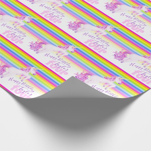 第4誕生日のユニコーンの芸術の虹の包装紙 ラッピングペーパー (角)