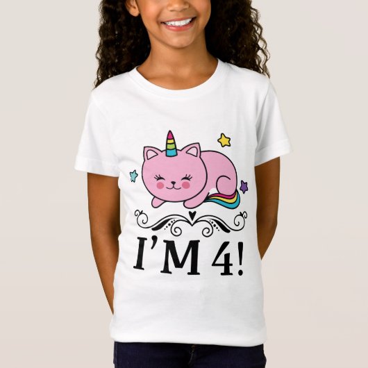 第4誕生日のユニコーン猫の女の子のTシャツ Tシャツ (正面)