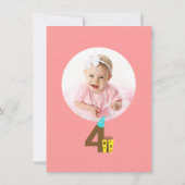 第4誕生日の女の子のかわいいピンクのパーティの招待状 招待状 (裏面)