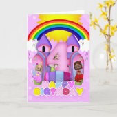 第4誕生日の女の子のための弾力がある城の挨拶状 カード (黄色い花)