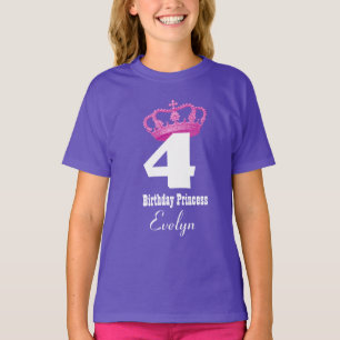 第4誕生日の女の子の王室のなプリンセスのピンクの王冠 Tシャツ