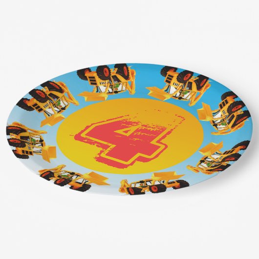 第4誕生日の子供の坑夫の建築のパーティー ペーパープレート (アングル)