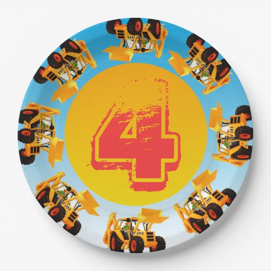 第4誕生日の子供の坑夫の建築のパーティー ペーパープレート (正面)