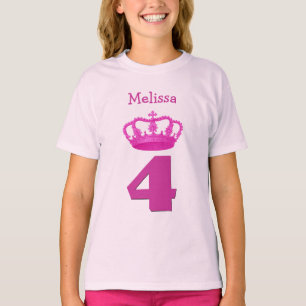 第4誕生日の王冠および大きい数名前をカスタムするの女の子 Tシャツ