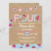 第4誕生日パーティーフォーバーラップバラフローラ招待状 招待状 (正面/裏面)