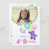 第4誕生日パーティープリンセスベアカスタム写真 招待状 (正面/裏面)