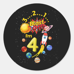 第4誕生日ブラストオフ4宇宙飛行士ロケット ラウンドシール