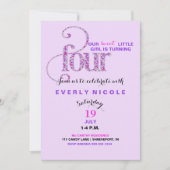 第4誕生日ラベンダーパープルピンクの振り掛け 招待状 (正面)