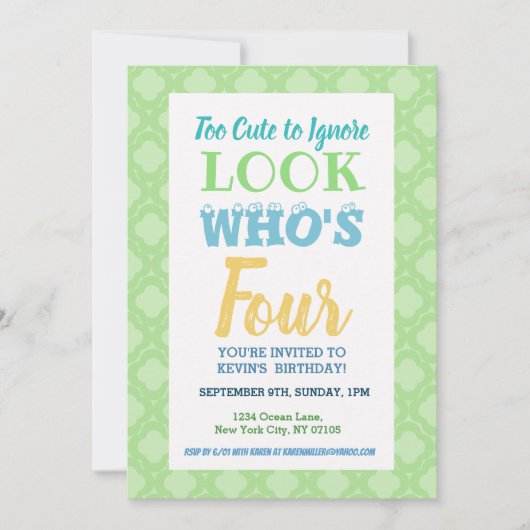 第4誕生日招待状の言葉 招待状 (正面)