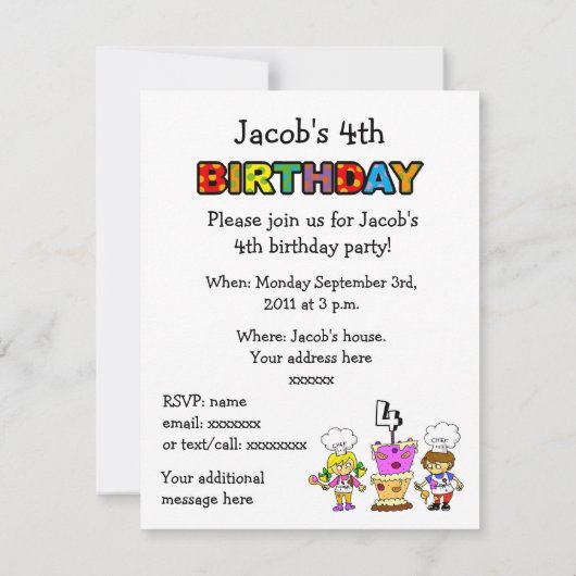 第4誕生日料理パーティー 招待状 (裏面)