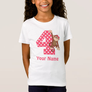 第4誕生日猿の女の子のパーソナライズなワイシャツ Tシャツ