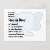 第4誕生日男の子E04Zのためのかわいく青い象の顔 案内ポストカード (裏面)