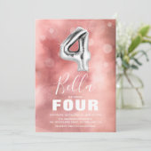 第4誕生日銀バルーン |ピンクパーティー 招待状 (スタンド正面)