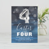 第4誕生日銀バルーン |青いパーティー 招待状 (スタンド正面)