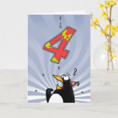 第4誕生日-ペンギンの驚き カード (黄色い花)