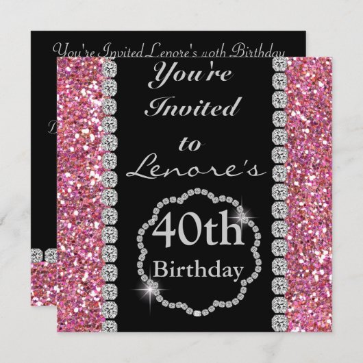 第40きらきら光るな誕生日のパーティの招待状 招待状 (正面/裏面)