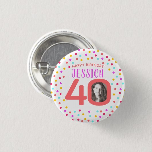 第40カスタムな写真の多彩な珊瑚の紙吹雪の誕生日 缶バッジ (正面&裏面)
