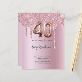 第40グリッター金ゴールドバラバルーン誕生日カード